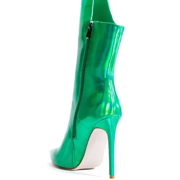 Stasia Envy Me: Holographic Green Stiletto Boot Size 7.5 - Picture 4 of 6